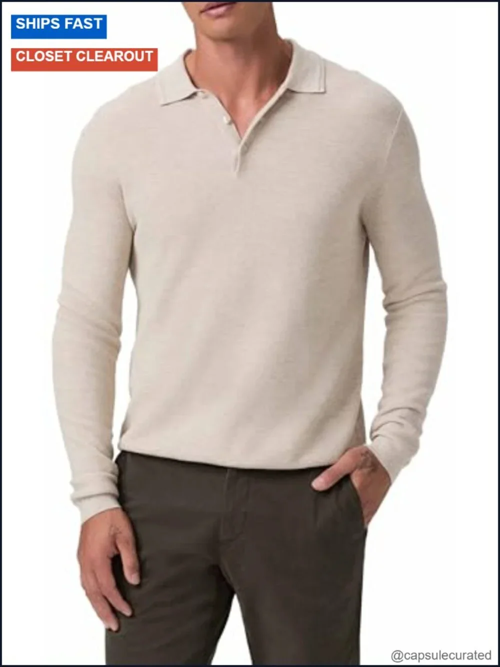 Long Sleeve Sweater Polo Cashmere Blend Wool Silk Button